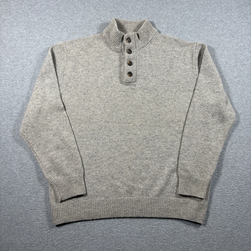 Enzo Mantovani Wool Sweater Mens XL Gray Mock Neck Henley Button Pullover Knit